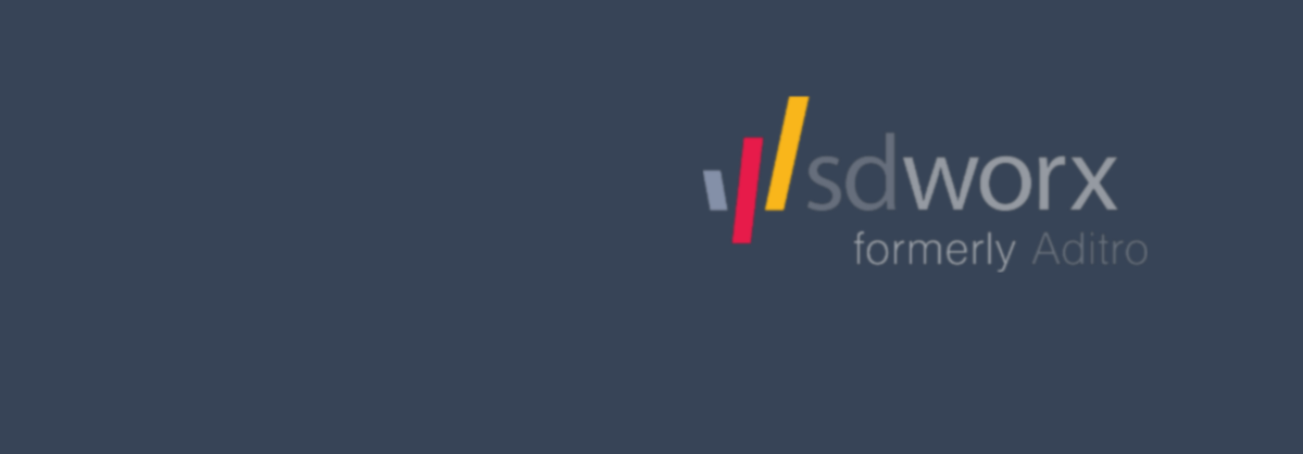 Logotyp för sdworx formerly Aditro på mörkblå bakgrund.