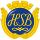 HSB:s logotyp i blått och gult med dekorativa detaljer och bokstäverna "HSB" i mitten.