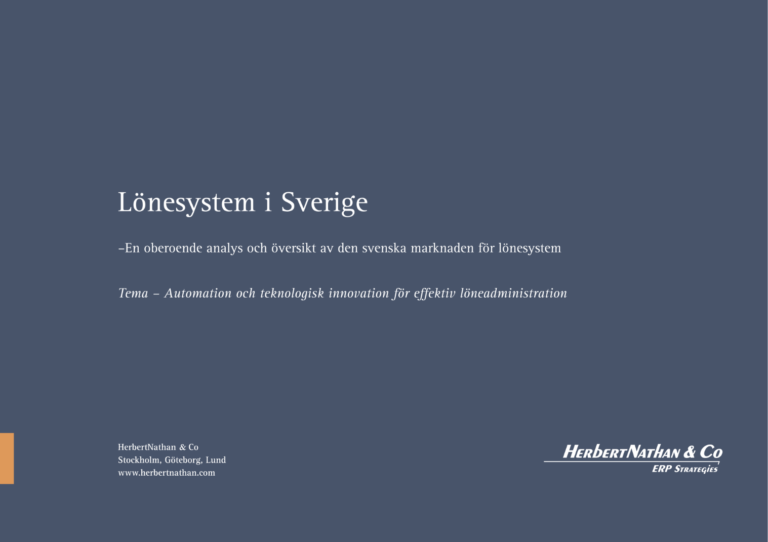 Omslagssida med texten "Lönesystem i Sverige" och företagslogotyper för HerbertNathan & Co.