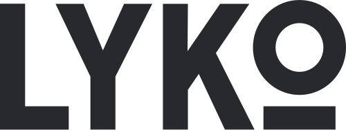 Svart LYKO-logotyp på vit bakgrund.