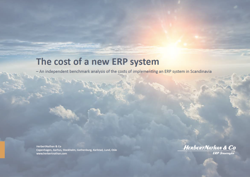 Cover image with clouds and sun, the text "The cost of a new ERP system" and HerbertNathan & Co's logo.