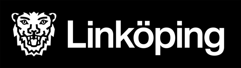 White text "Linköping" and a white lion head on a black background.