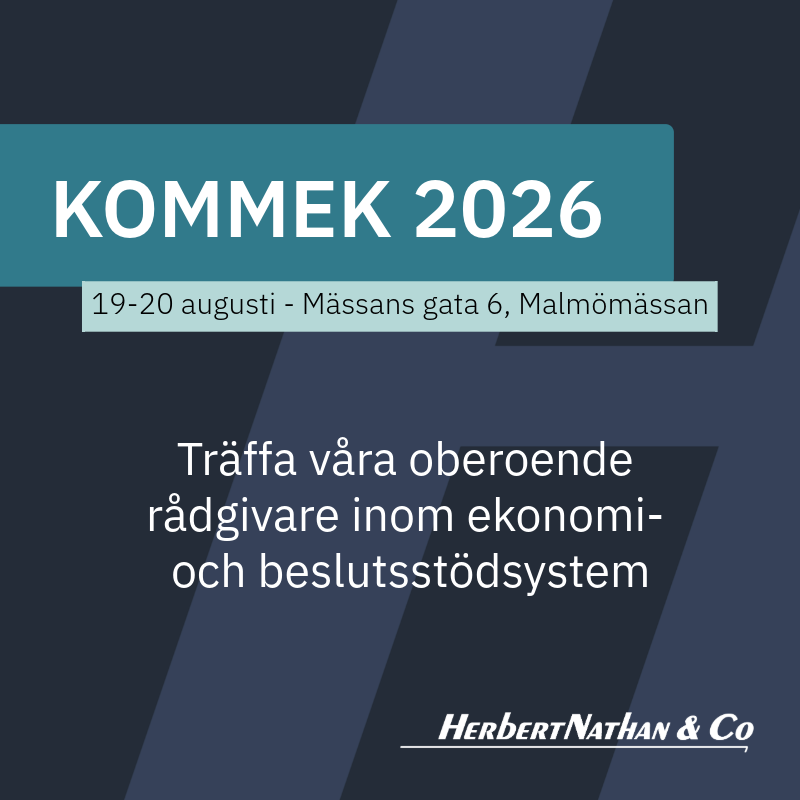 Annons för KOMMEK 2026, 19-20 augusti på Malmömässan, med info om ekonomirådgivare från HerbertNathan & Co.